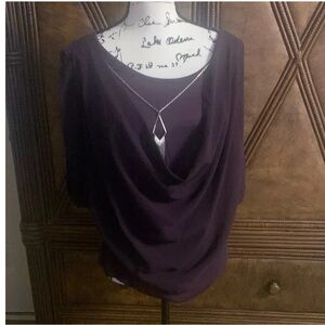 Iz Byer Plum Women's Blouse with Silver Chain Accent